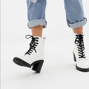 ASOS White Leather Combat Heeled Boot